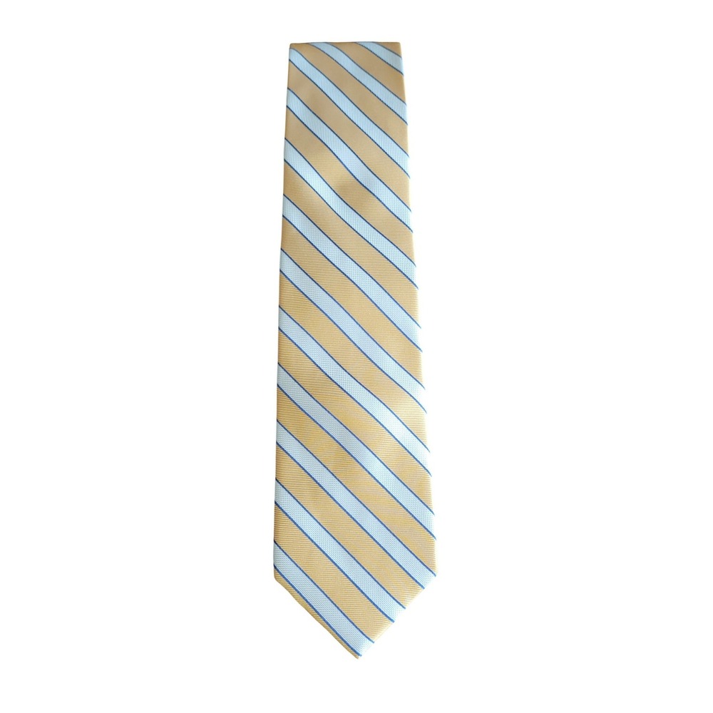 Tommy Hilfiger Gold‎ Yellow Blue Stripe Mens Silk Dress Tie Classic Width